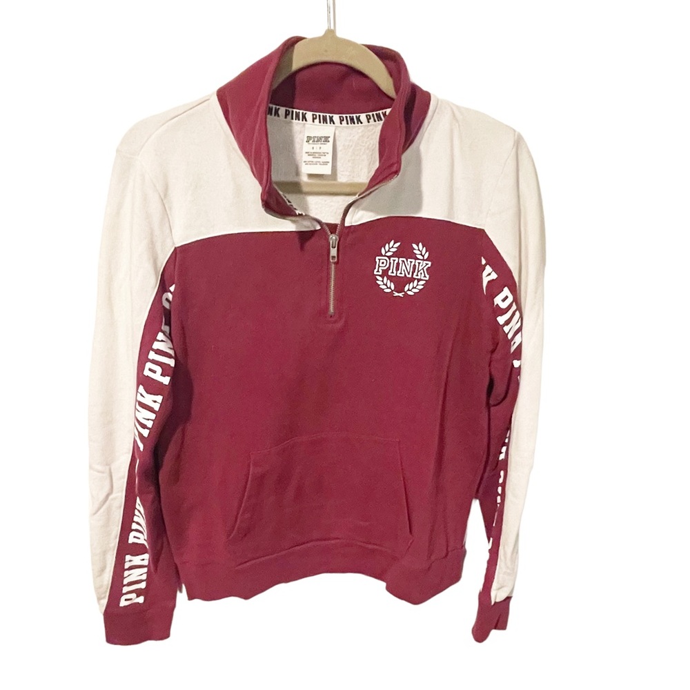Victoria's‎ Secret PINK Women's Small Maroon Quarter Zip Pull Over Sweatshirt